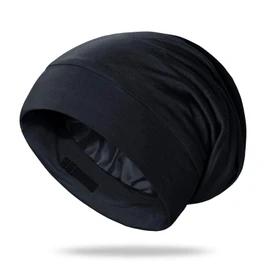 OLESILK Silk-Bonnet for Curly Hair, Silk Hair Bonnet for Sleeping, Unisex, Medium, Black