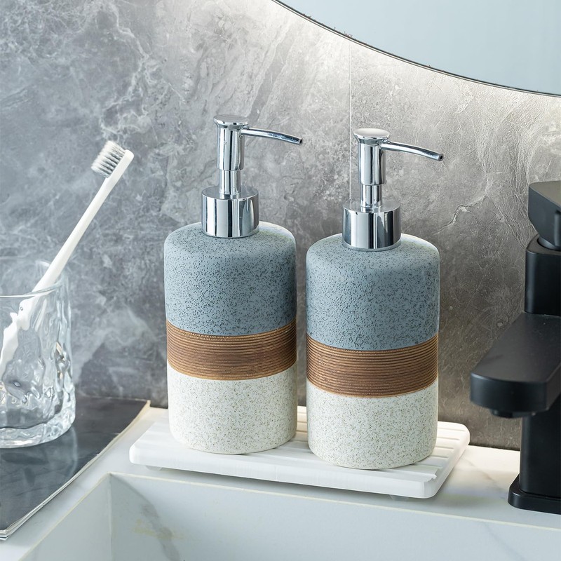 Cormomu Ceramic Soap Dispenser Set(2 Pack) – Hand Soap, Dish