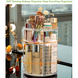 IMLUCKY Organizador de Maquillaje Giratorio - 360 Grados Vitrinas Cosméticas de Acrílico -Caja de Almacenamiento de Maquillaje Transparente -Soporte Organizador de Baño Ajustable