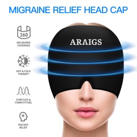 ARAIGS Migraine Relief Hat - Hot & Cold Therapy Head Wrap for Headaches, Stress Relief, Reusable Gel Pack, 360 Coverage, One Size Fits All (Pink)