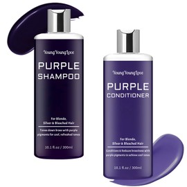 Purple Shampoo & Conditioner Set for Blonde, Silver, Brown, Bleached & Highlighted Hair - Tones Brassiness, Restores Damaged Hair, Deeply Hydrates & Enhances Shine - Color-Safe, 2 x 10.1 oz