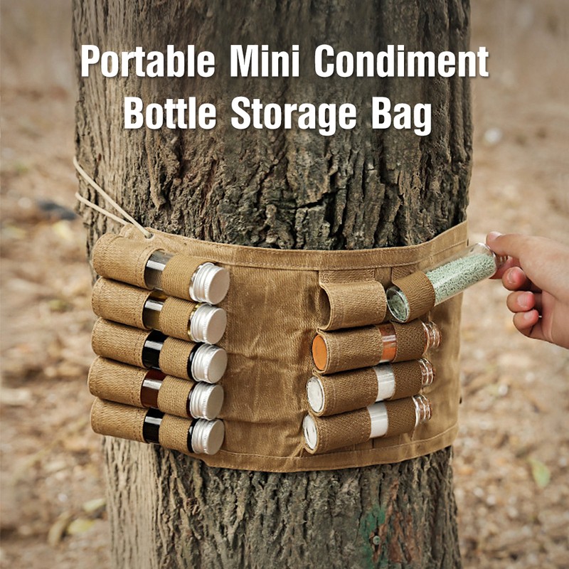 Portable Camping Condiment Bottle Storage Bag Mini Canvas Seasoning Storage