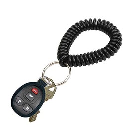 Lucky Line Bobina de muñeca en espiral de 5 cm de diámetro con llavero de acero, pulsera flexible, se estira hasta 30 cm, unisex, adulto, negro, 1 paquete (410201)