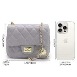 DOTBABY Diamond Chain Shoulder Crossbody Bag, Fashionable Women's Leather Tote Handbag, Adjustable Straps,Buckle Opening Bag (grey)