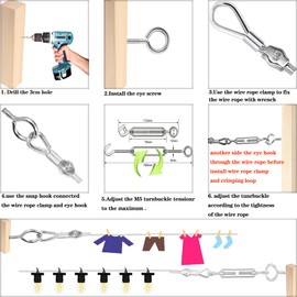 AFences 1/8" Stainless Steel Cable,1/8" Wire Rope,M5 Turnbuckle Kit,165FT Wire Tensioner for String Light Hanging Kit,Aircraft Cable,Guy Wire,Stainless Steel Wire Rope Kit