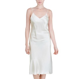 OSCAR ROSSA Women's Luxury Silk Sleepwear 100% Mulberry Silk Full Slip Chemise Nightgown, Cream, L