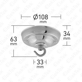 ElekTek 108mm Diameter Ceiling Rose with Hook Metallic Finishes Powder Coated Colours for Pendant Light Fittings and Chandeliers Brilliant White
