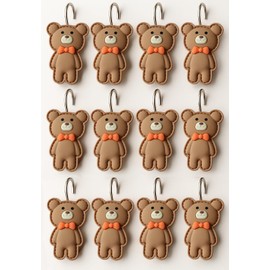YOINIUEM - Paquete de 12 ganchos de cortina de ducha de resina de gran tamaño, bonito oso café con lazo naranja, adecuado para decoración de baño