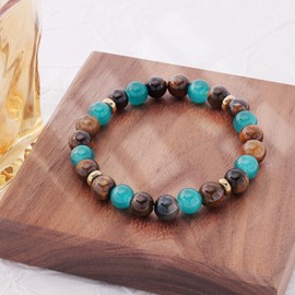 HZDK Healing Crystal Bracelet Genuine Stone Bracelet Protection Anxiety Bracelet 7 Chakra Bracelet 6.5 inch Malachite Aquamarine Citrine 8MM Beads Get Well Soon Bracelet (Wealth)