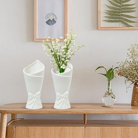 Ceramic Vase, Modern Simple White Decorative Flowers Vase, 22cm Height Wide Opening Wedding Rose Vase for Dinner Table, Nightstand