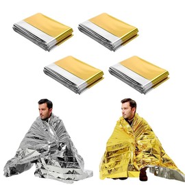 LAKJUOZ Pack of 4 Emergency Blankets Gold Silver Emergency Blanket for Outdoor Hiking Survival Robust Tear-Resistant Waterproof 210 x 160 cm