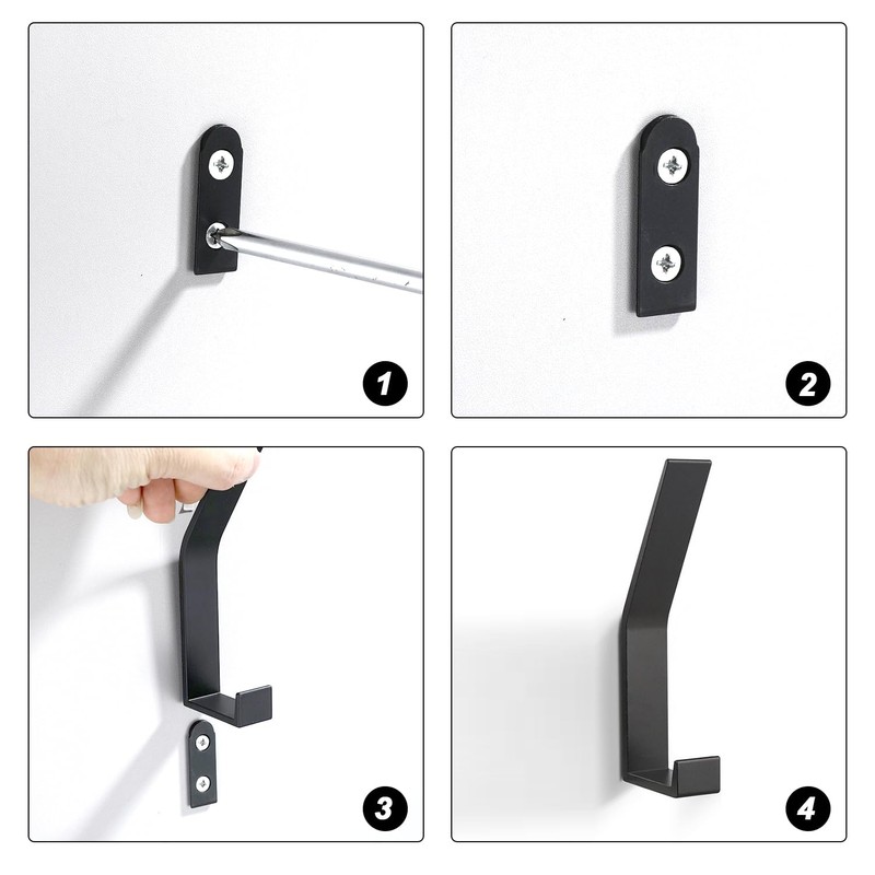 MAXQUU 6 Pieces Black Towel Hooks, Wall Hooks, Drilled Coat
