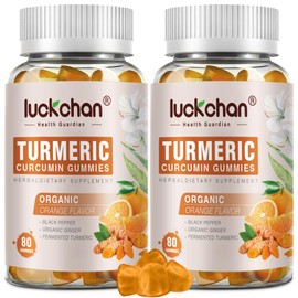 Turmeric Curcumin Gummies with Ginger & Black Pepper Herbal Supplement (2 Pack) - 160 Count for Immune Support, Healthy Skin - Tumeric Gummy Supplements Vegan, Organic, Gelatin-Free