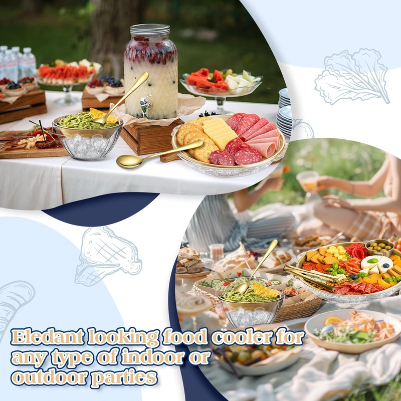 4 Set Gold Chilled Serving Tray and Dip Bowl for
