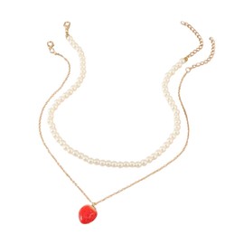 Cute Strawberry Pendant Choker Necklace Strawberry Pearl Choker Necklace Y2k Strawberry Fruit Necklace Jewelry for Women-Two Layers