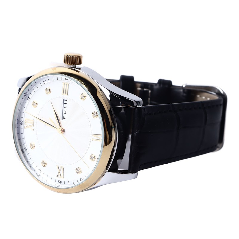Men Quartz Watch Double Calendar Accurate Time PU Leather Strap