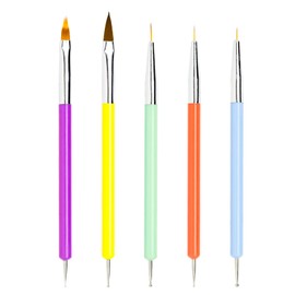 Lokaloka Nagel Pinsel Set für Gelnägel Nagellack Nailart Nail Art Doppelseitig mit Dotting Tools und Ombre Brush, 5 Stück Pinselset Fein Dünn FinelinerAcryl für UV Lack Nägel Gel Nageldesign Profi