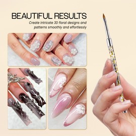 PANA 3D Kolinsky Nail Art Brush - Gold Glitter Handle, Size 4 - Acrylic Nail Art Sculpture Brush for Manicures Pedicure Salon Professional or Beginner