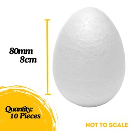 White Solid Polystyrene Foam Eggs Styrofoam, 80mm (8cm) - Pack of 10 - Suitable for School DIY Craft Projects, Art, Crafts, Home, School Projects, Party Decorations, Painting DIY, Christmas Kids