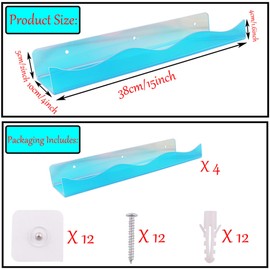 4 Pack 15 Inch Iridescent Acrylic Floating Shelves Wall Mounted Kids Bookshelf Toy Storage Wall Shelf Nail Polish Holder Perfume Display Wall Shelves for Bedroom,Living Room,Bathroom (Wavy Lines)
