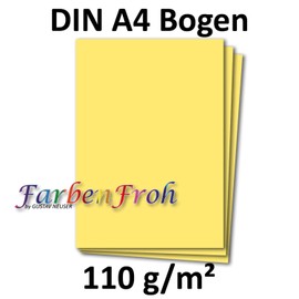 50x DIN A4 paper - Lemon yellow (yellow) - 110 g m² - 21 x 29.7 cm - Writing paper, craft paper, construction paper, letterhead