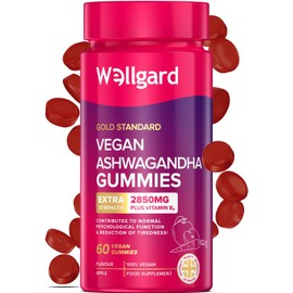 Wellgard Vegan Ashwagandha Gummies – High Strength & Highly Bioavailable with Vitamin B6 – 60 Gummies