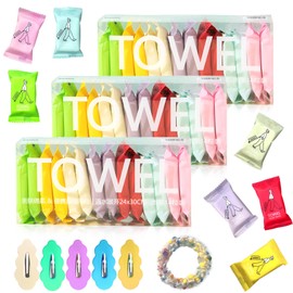 Gobiufy 42 Pack Compressed Towels Tablets Set, Disposable Face Compressed Towels with Hair Rope and Clips Mini Cotton Tissue Soft Wipe Face Washcloths Coin Tissue for Travel Beauty Salon Sports