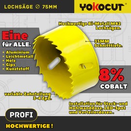 Hole Saw 75 mm, Universal HSS M42 Bi-Metal Hole Saws, Circular Hole Saw with Hex Shank and Drill Bit Set Drill Bit for Wood, Drywall, Plastics