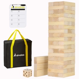 Aivalas Medium Tumble Tower 60PCS Wooden Block Stacking Yard Games with Carrying Bag Indoor & Outdoor Game for Kids and Adults Party Games for Backyard Lawn Beach Camping (Over 3.2 Ft)