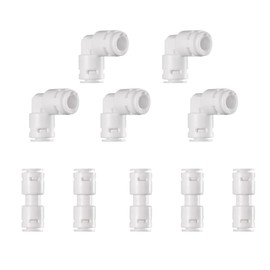 10-Pack 1/4" OD Quick Connect Fittings Kit - 5 Straight Couplers & 5 Elbows for RO Water Filter/Ice Maker