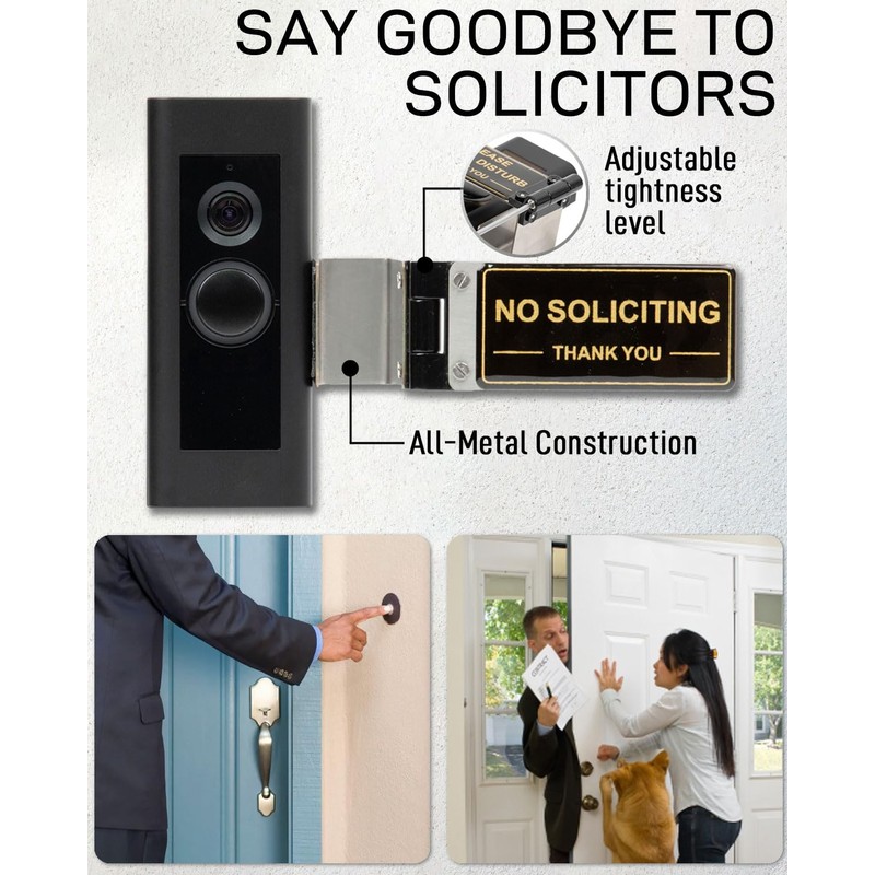 Metal No Soliciting Sign for Front Door - Fits Any
