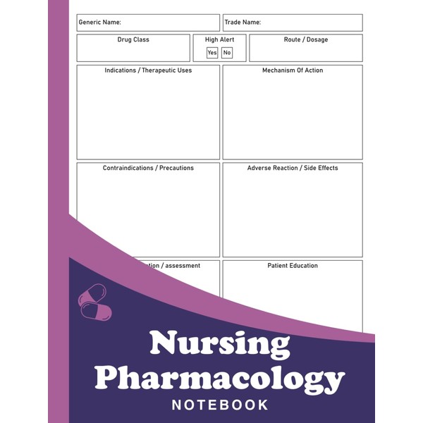 Nursing Pharmacology Notebook | Blank Medication Template Notebook & Note
