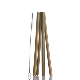 Life Basics by Nourished Life Bamboo Straws, 4 Pack With Cleaning Brush