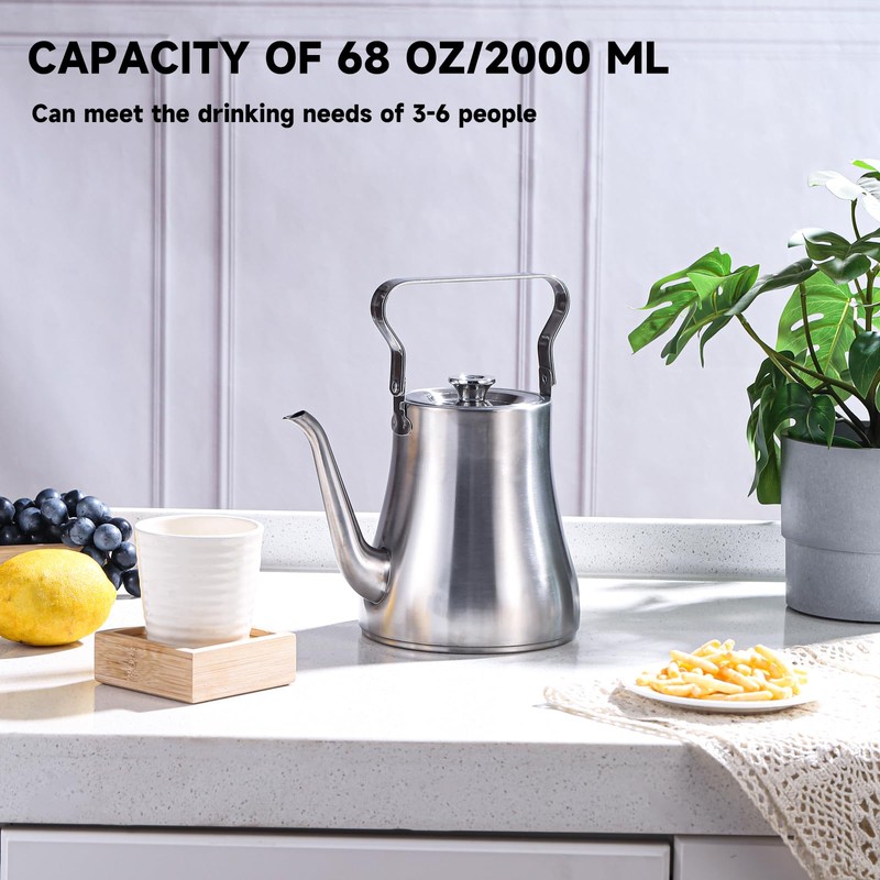 GURUDAR 68OZ/2000ML Stainless Steel Teapot with Removable Infuser for Loose