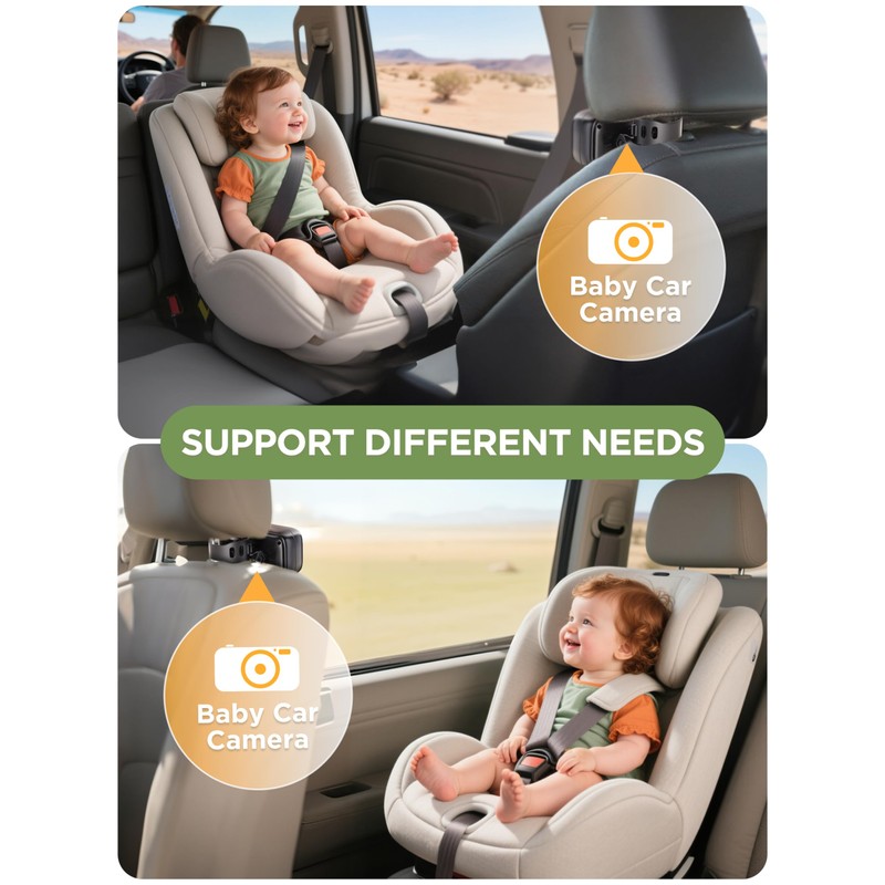 Wireless Baby Car Camera - 40 Hours Rechargeable Battery with
