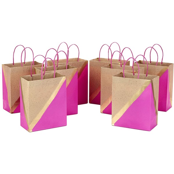 Hallmark 9" Medium Paper Gift Bags (Pack of 8 - Pink & Kraft) for Birthdays, Easter, Weddings, Mother's Day, Baby Showers, Bridal Showers, May Day or Any Occasion