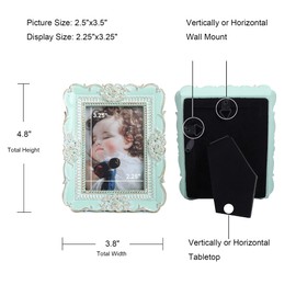 VINLIFE Vintage Picture Frames 2.5x3.5 Antique Green and Gold Mini Picture Frames Ornate Wallet Size Picture Frames with Bead Gallery Wall Art Victorian Home Decor for Tabletop and Wall Mount