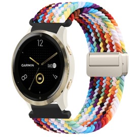 Vancle Braided Elastic Band Compatible with Garmin Venu 3S / Venu 2S / Vivoactive 4S / Vivomove 3S Watch Bands, 18mm Quick Release Adjustable Stretchy Loop Straps for Garmin Forerunner 255s/265s Bands for Men Women (Colorful)