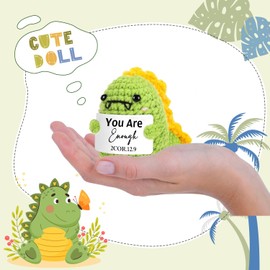 MJSXY Emotional Support Crochet Animals Dinosaur - Positive Dinosaur Gift for Chritian, Psychologist Gifts, Inspirational Cure Knitted Dolls Plush Cheer Up for Birthday Office Xmas Decor Unique Gift