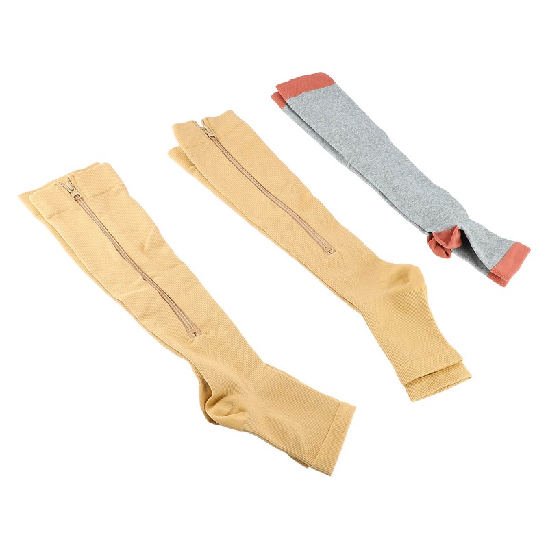 3Pairs Zipper Compression Socks Breathable Open Toe Over The Calf