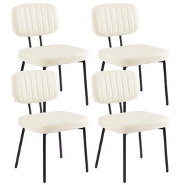 DUMOS Dining Chairs Set of 4, Upholstered Mid-Century PU Leather Accent Chair with Backrest and Metal Legs for Kitchen, Living Room, White