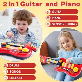 Kids Guitar-Piano 2-in-1 Musical Instrument, Toddler Guitar for 3-5 Year Old Boys Girls, Adjustable Educational Toy, for Birthdays.