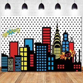 Super City Photography Backdrops Skyline Buildings City Boom Photo Background Fabric Children Birthday Newborn Baby Shower Party Banner Studio Photo Props 7x5ft