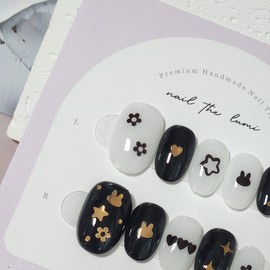 Mono gold drawing  Handmade nail tip - Coffin / 모노 골드 드로잉  수제네일팁 - 코핀