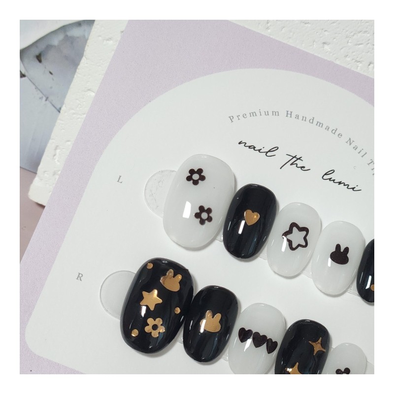 Mono gold drawing Handmade nail tip - Coffin / 모노