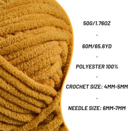 Plush Chenille Chunky Crochet Yarn - Baby Yarn for Crocheting Soft - Velvet Yarn Knitting for Blankets Crafts - Fluffy Amigurumi Yarn 50g / 65.6yd (Turmeric)