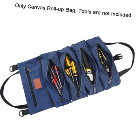 Canvas Roll-up Tool Bag, Multi-Purpose Tool Roll Pouch Tool Organizer with 5 Zipper Pockets Carrier Bag for Car Motorcycle Storaging Wrenches, Sockets, Screwdrivers