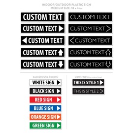 Grafkën: Custom Directional Indoor/Outdoor Plastic Sign MEDIUM 18 in x 4 in. Four arrow orientations or no-arrow.