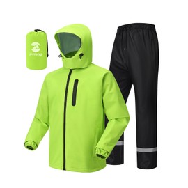 SaphiRose Men's Waterproof Rain Suit 2pcs/set Packable Rain Gear for Golf Motorcycle Fishing (Green/reflective strip,L)