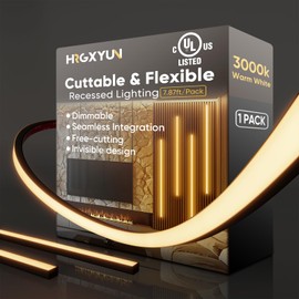 HRGXYUN Non-Dimmable LED Recessed Light Kit - Flexible & Cuttable 3000K Warm White, No Power Supply Included, Self-Adhesive Strip for Wood Slat Walls, Accent & Acoustic Panels (7.87ft),24V,UL Listed